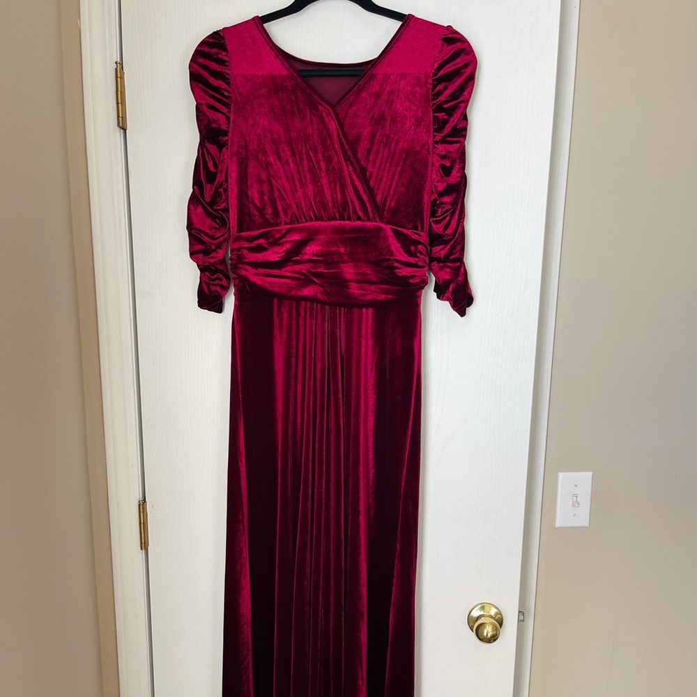Modest burgundy velvet maxi dress